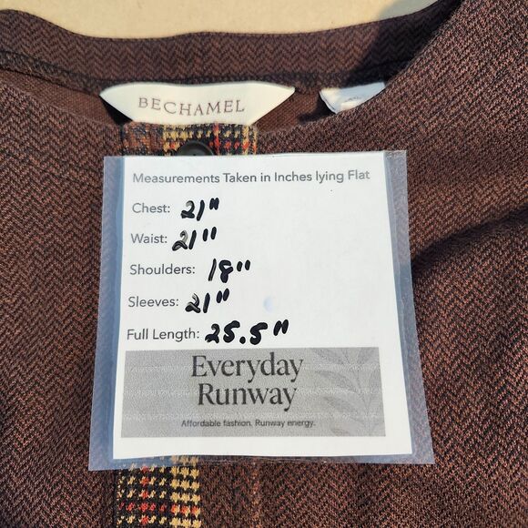 Vtg Bechamel Cardigan 100% Cotton Sweater Brown Plaid Animal Print Trim Button M - Picture 7 of 8